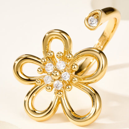 [Elanluxe Jewelry]  FLOWERLACE OPEN RING 5 DIAMONDS