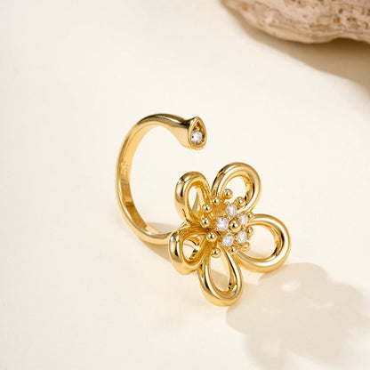 [Elanluxe Jewelry]  FLOWERLACE OPEN RING 5 DIAMONDS