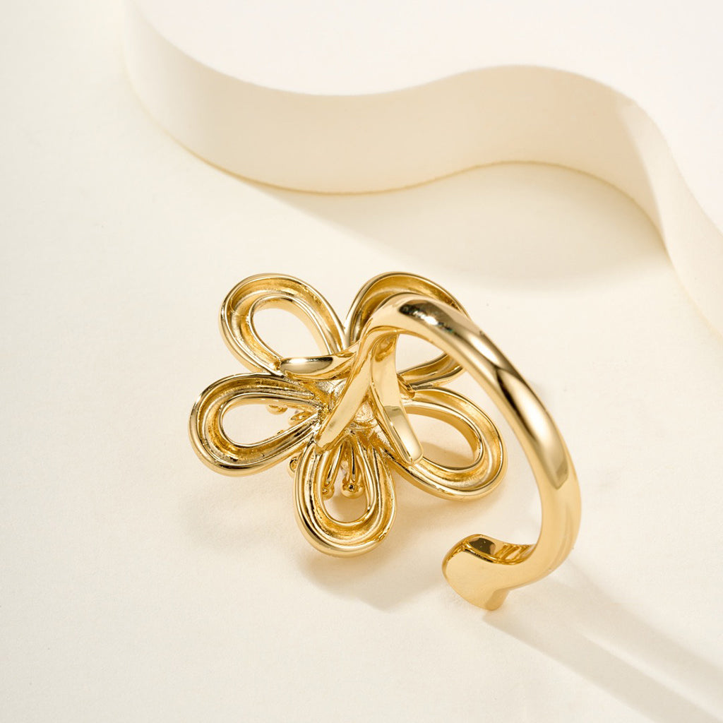 [Elanluxe Jewelry]  FLOWERLACE OPEN RING 5 DIAMONDS