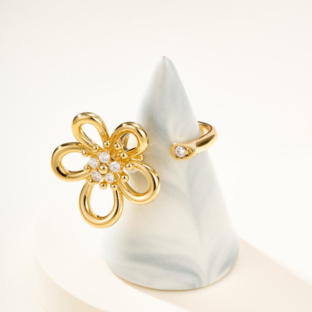 [Elanluxe Jewelry]  FLOWERLACE OPEN RING 5 DIAMONDS