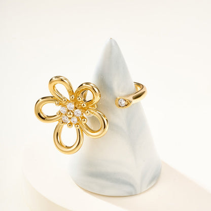 [Elanluxe Jewelry]  FLOWERLACE OPEN RING 5 DIAMONDS
