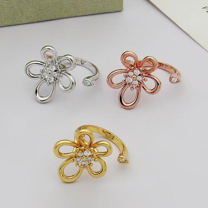 [Elanluxe Jewelry]  FLOWERLACE OPEN RING 5 DIAMONDS