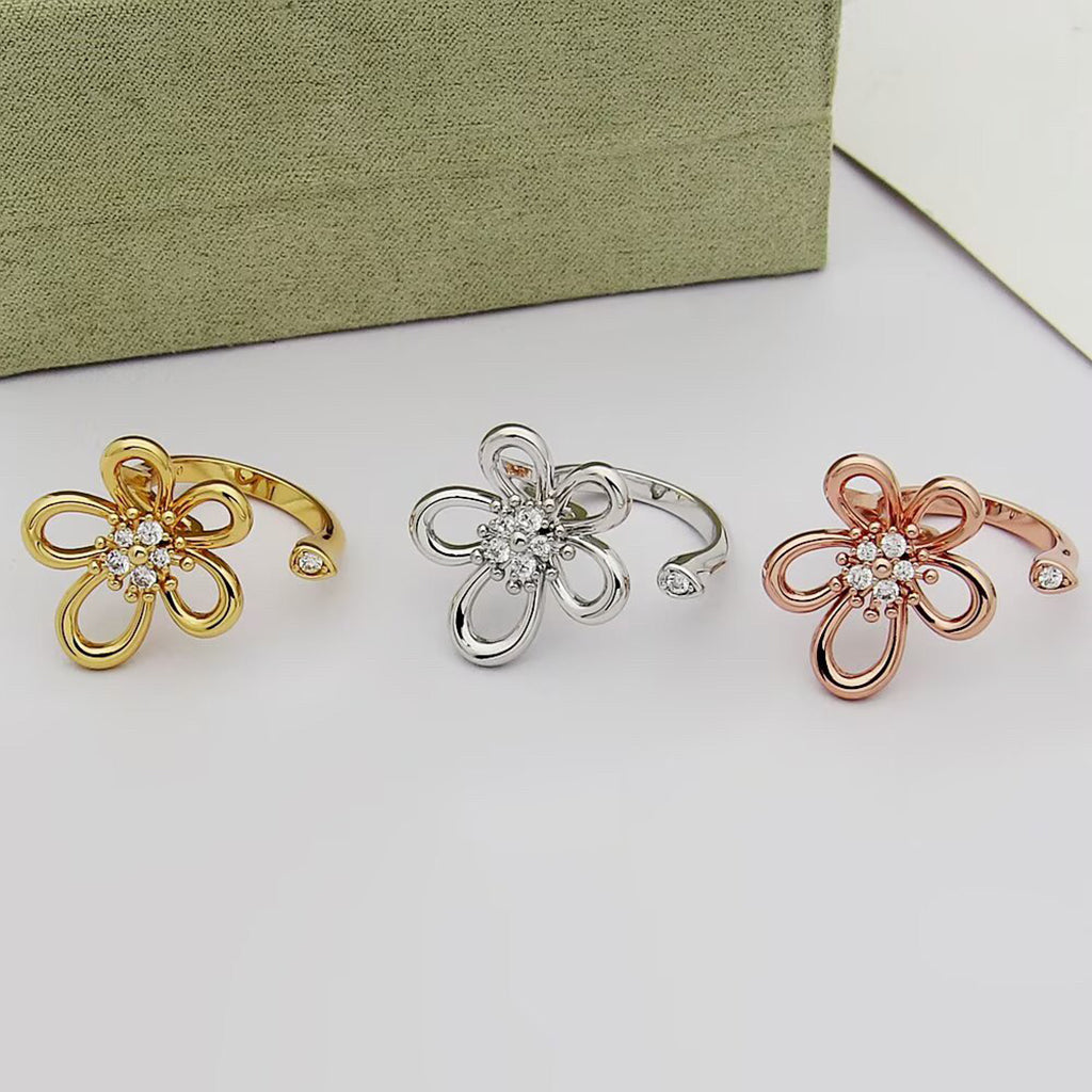[Elanluxe Jewelry]  FLOWERLACE OPEN RING 5 DIAMONDS