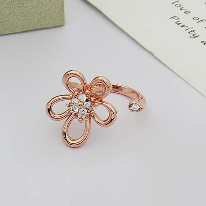 [Elanluxe Jewelry]  FLOWERLACE OPEN RING 5 DIAMONDS