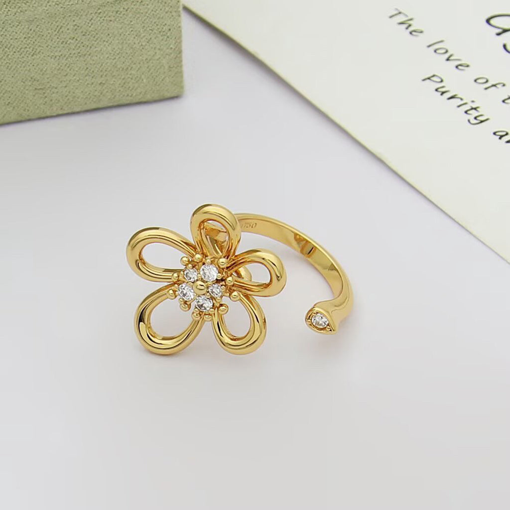 [Elanluxe Jewelry]  FLOWERLACE OPEN RING 5 DIAMONDS