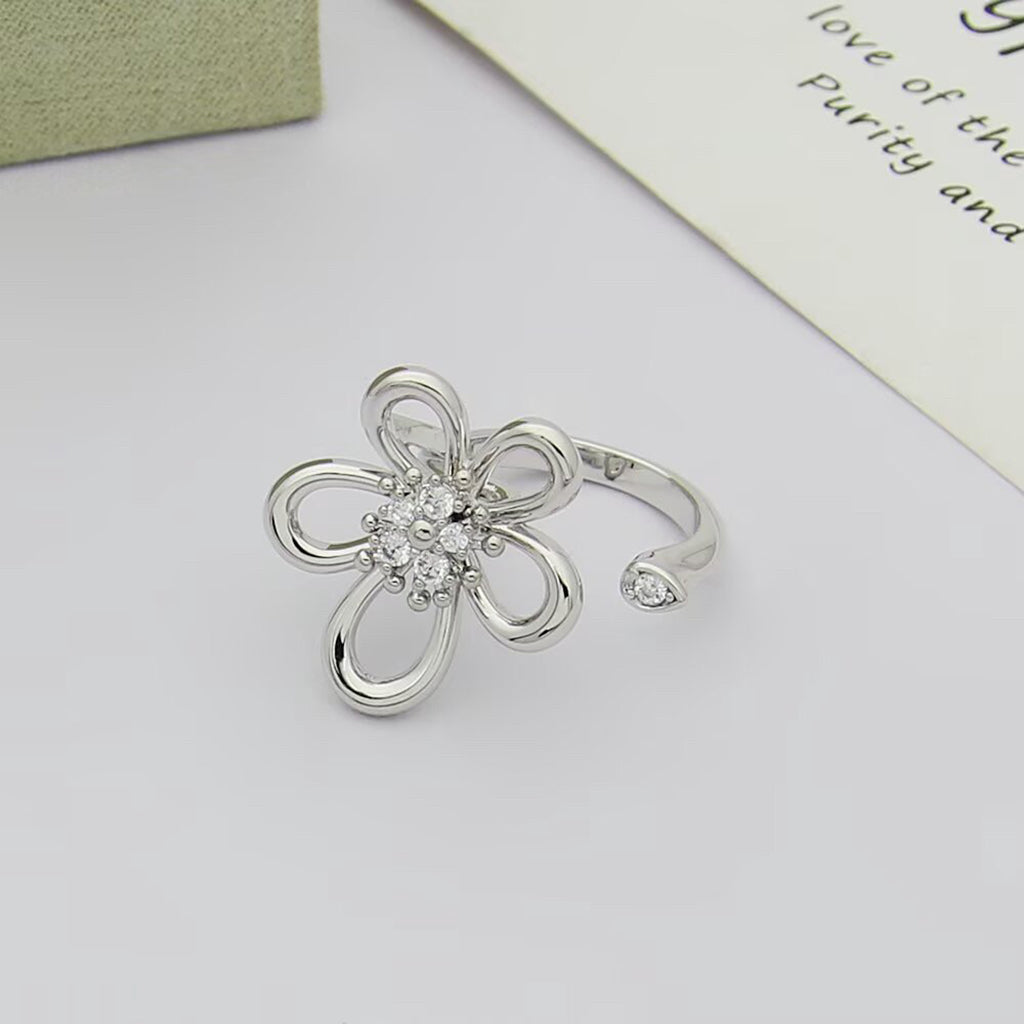 [Elanluxe Jewelry]  FLOWERLACE OPEN RING 5 DIAMONDS