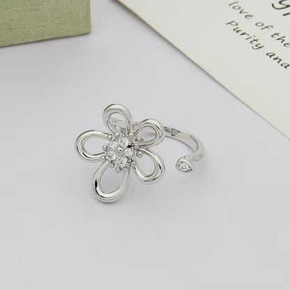 [Elanluxe Jewelry]  FLOWERLACE OPEN RING 5 DIAMONDS