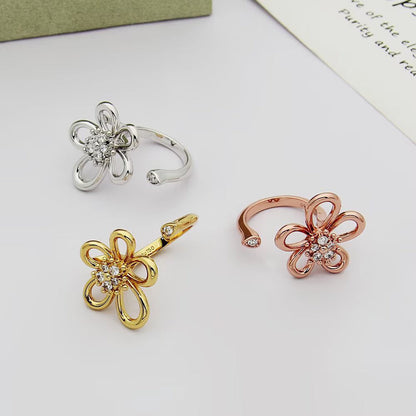 [Elanluxe Jewelry]  FLOWERLACE OPEN RING 5 DIAMONDS