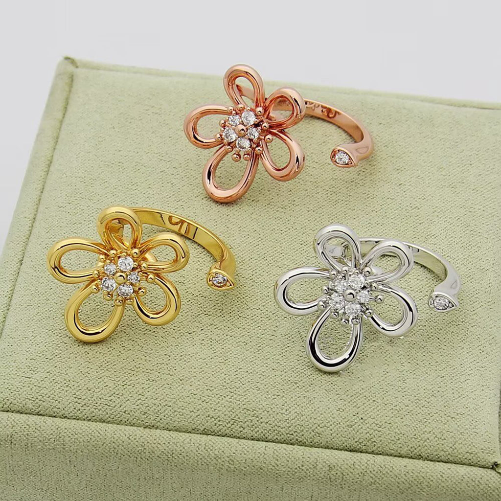 [Elanluxe Jewelry]  FLOWERLACE OPEN RING 5 DIAMONDS