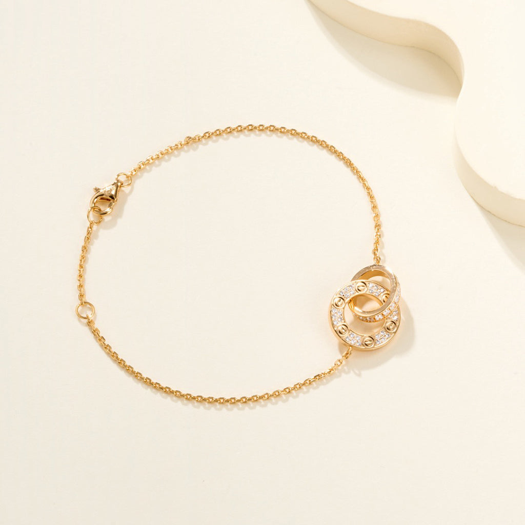 [ElanLuxe Jewelry]LOVE DOUBLE RING FULL DIAMOND BRACELET