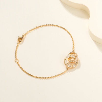 [ElanLuxe Jewelry]LOVE DOUBLE RING FULL DIAMOND BRACELET