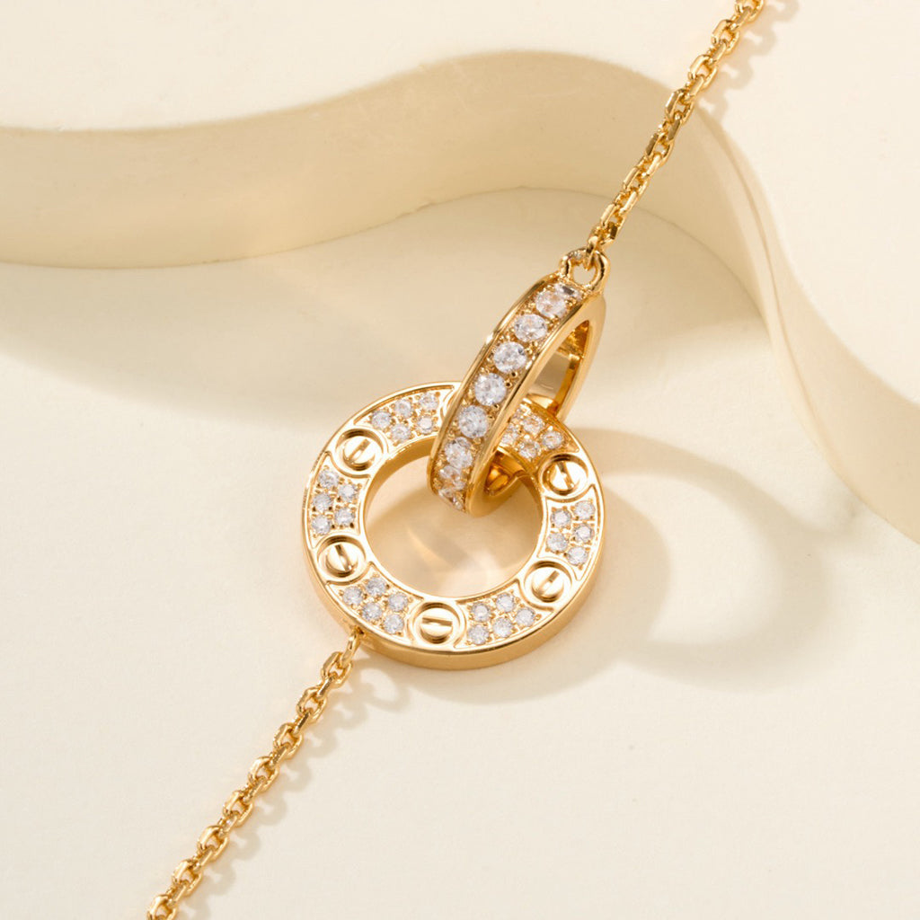 [ElanLuxe Jewelry]LOVE DOUBLE RING FULL DIAMOND BRACELET