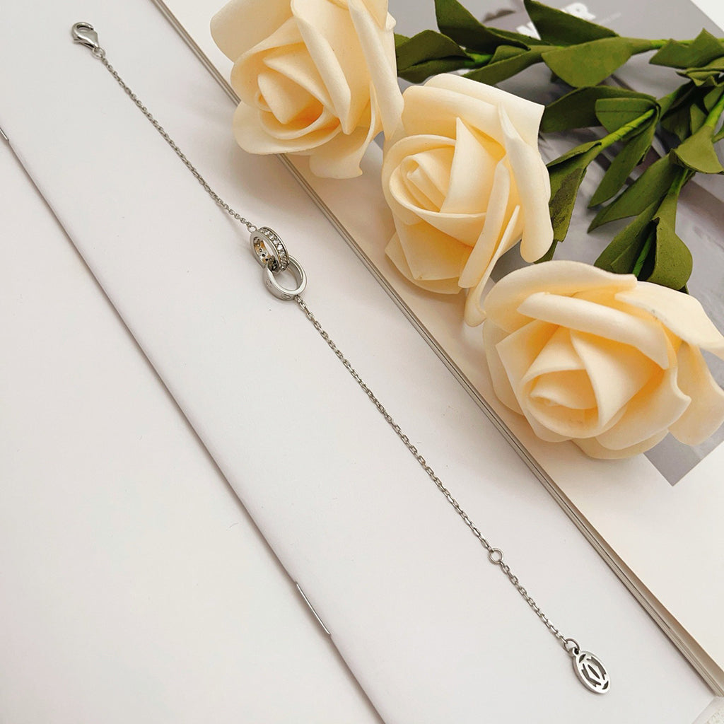 [ElanLuxe Jewelry]LOVE DOUBLE RING HALF DIAMOND BRACELET