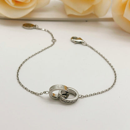 [ElanLuxe Jewelry]LOVE DOUBLE RING HALF DIAMOND BRACELET