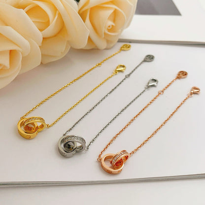 [ElanLuxe Jewelry]LOVE DOUBLE RING HALF DIAMOND BRACELET