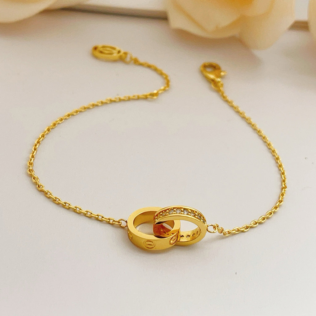 [ElanLuxe Jewelry]LOVE DOUBLE RING HALF DIAMOND BRACELET