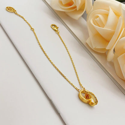 [ElanLuxe Jewelry]LOVE DOUBLE RING HALF DIAMOND BRACELET