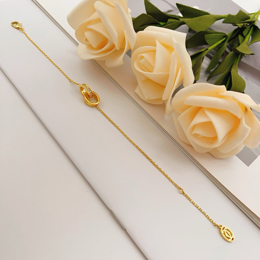 [ElanLuxe Jewelry]LOVE DOUBLE RING HALF DIAMOND BRACELET