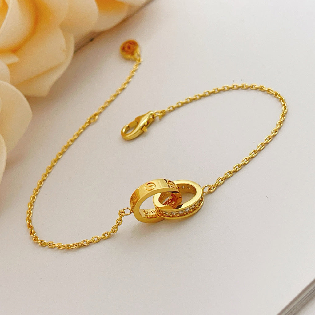 [ElanLuxe Jewelry]LOVE DOUBLE RING HALF DIAMOND BRACELET