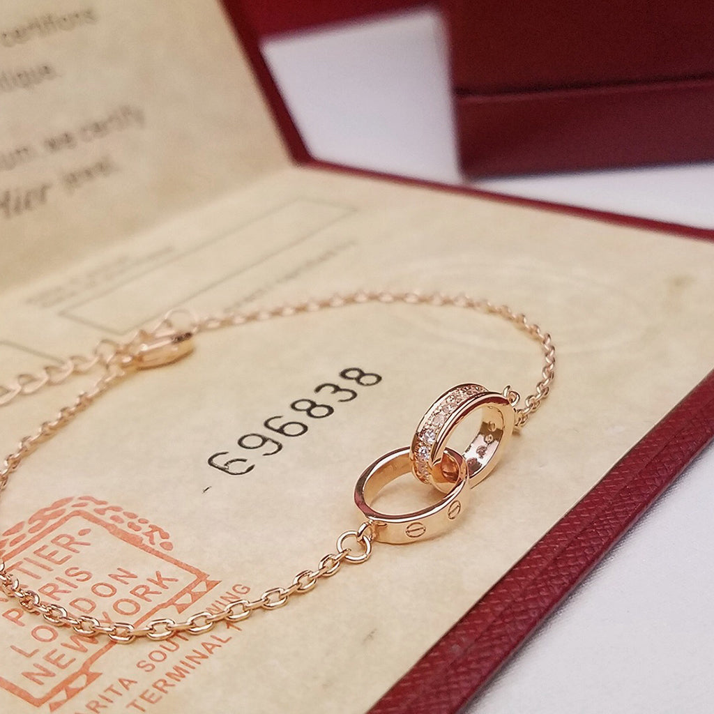 [ElanLuxe Jewelry]LOVE DOUBLE RING HALF DIAMOND BRACELET