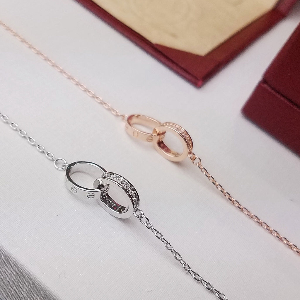[ElanLuxe Jewelry]LOVE DOUBLE RING HALF DIAMOND BRACELET