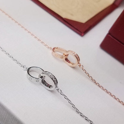 [ElanLuxe Jewelry]LOVE DOUBLE RING HALF DIAMOND BRACELET