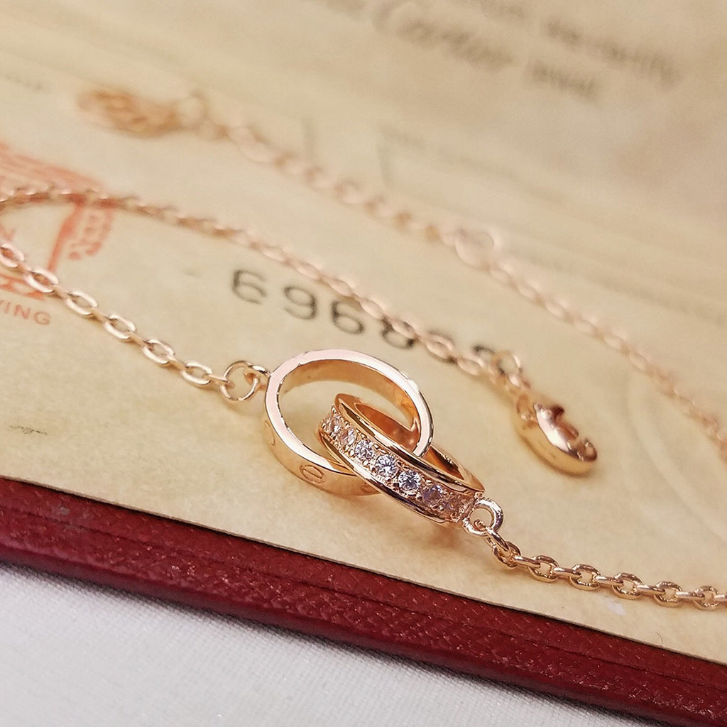 [ElanLuxe Jewelry]LOVE DOUBLE RING HALF DIAMOND BRACELET