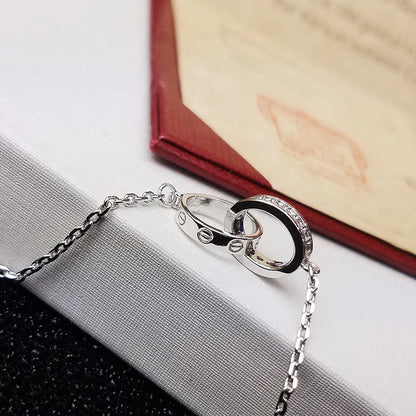[ElanLuxe Jewelry]LOVE DOUBLE RING HALF DIAMOND BRACELET