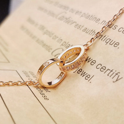 [ElanLuxe Jewelry]LOVE DOUBLE RING HALF DIAMOND BRACELET