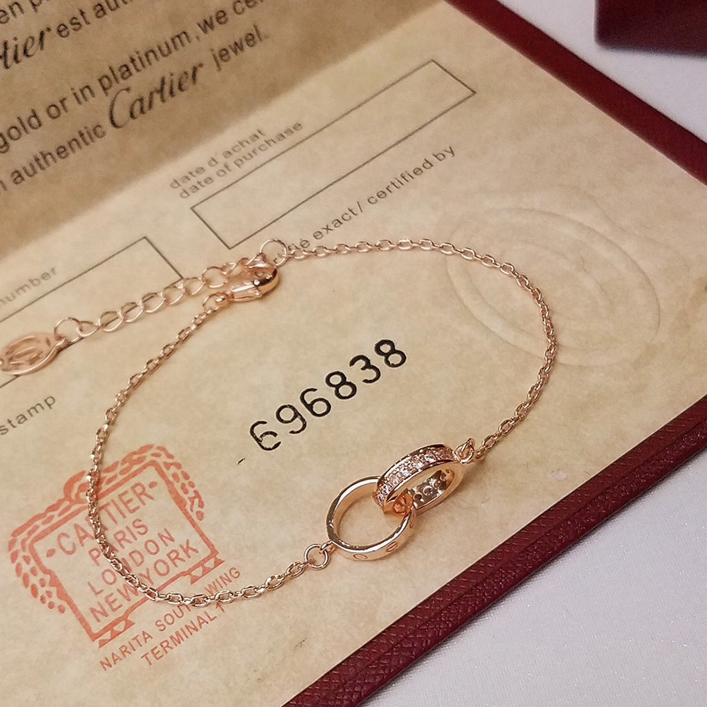 [ElanLuxe Jewelry]LOVE DOUBLE RING HALF DIAMOND BRACELET