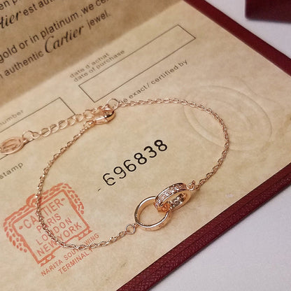 [ElanLuxe Jewelry]LOVE DOUBLE RING HALF DIAMOND BRACELET