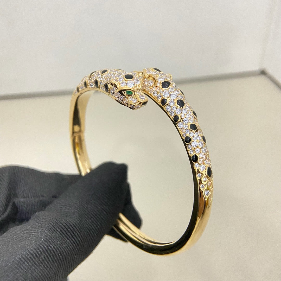 [ElanLuxe Jewelry]PANTHERE DOUBLE HEADED HALF DIAMOND OPEN BRACELET