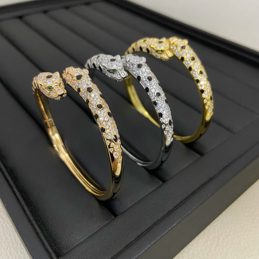 [ElanLuxe Jewelry]PANTHERE DOUBLE HEADED HALF DIAMOND OPEN BRACELET