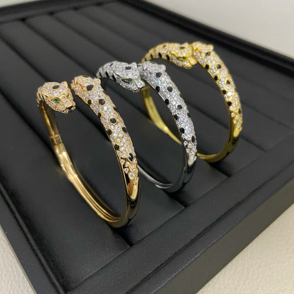 [ElanLuxe Jewelry]PANTHERE DOUBLE HEADED HALF DIAMOND OPEN BRACELET