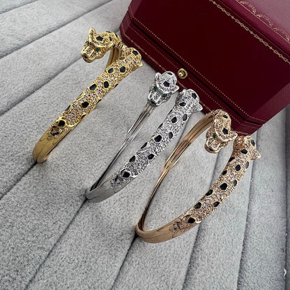 [ElanLuxe Jewelry]PANTHERE DOUBLE HEADED HALF DIAMOND OPEN BRACELET