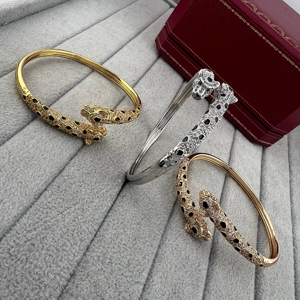 [ElanLuxe Jewelry]PANTHERE DOUBLE HEADED HALF DIAMOND OPEN BRACELET