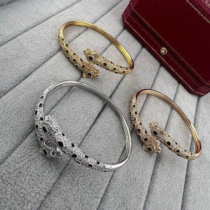 [ElanLuxe Jewelry]PANTHERE DOUBLE HEADED HALF DIAMOND OPEN BRACELET