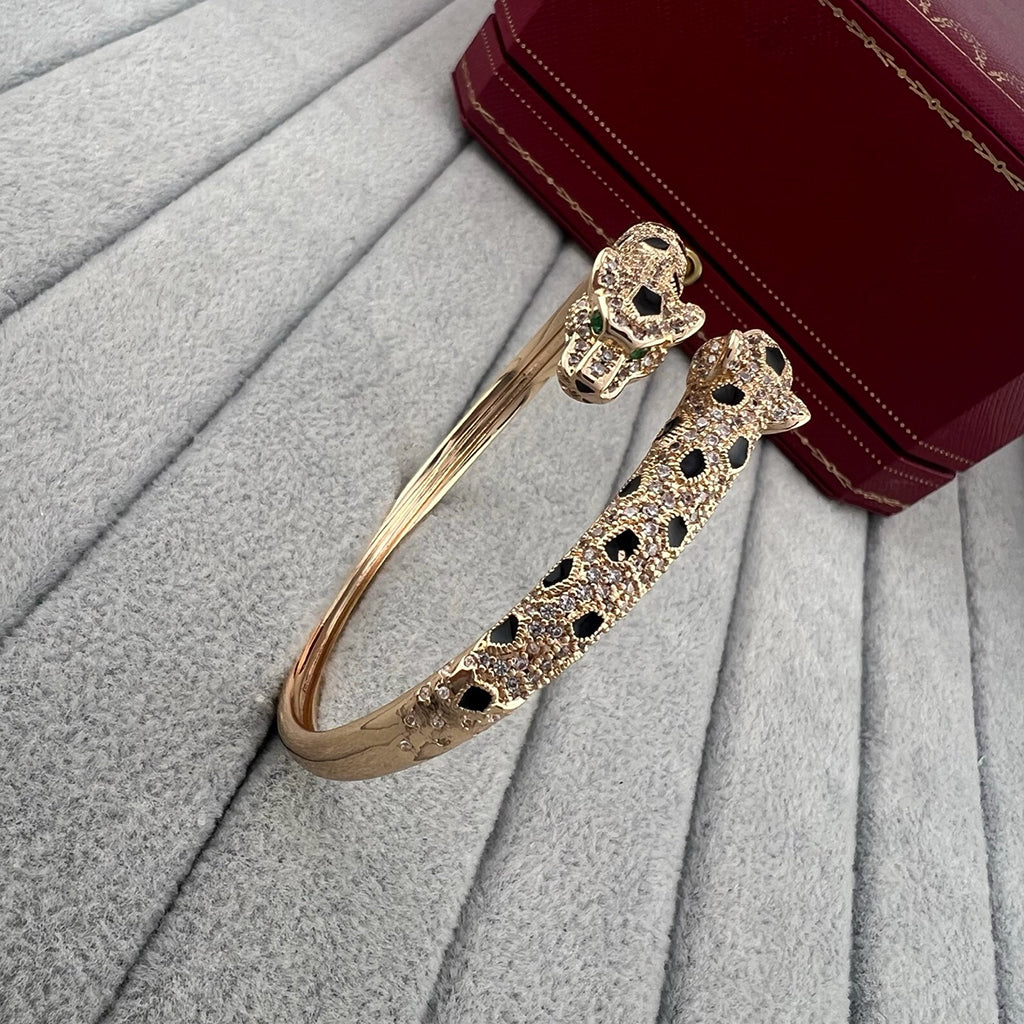 [ElanLuxe Jewelry]PANTHERE DOUBLE HEADED HALF DIAMOND OPEN BRACELET