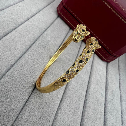 [ElanLuxe Jewelry]PANTHERE DOUBLE HEADED HALF DIAMOND OPEN BRACELET
