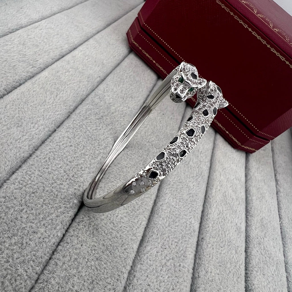 [ElanLuxe Jewelry]PANTHERE DOUBLE HEADED HALF DIAMOND OPEN BRACELET