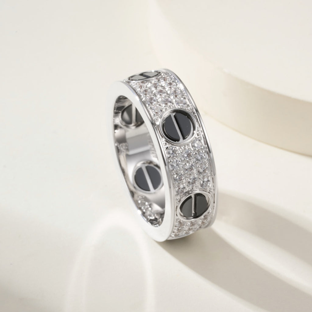 [ElanLuxe Jewelry]LOVE RING 5.5MM DIAMONDS PAVED CERAMIC