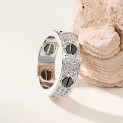 [ElanLuxe Jewelry]LOVE RING 5.5MM DIAMONDS PAVED CERAMIC