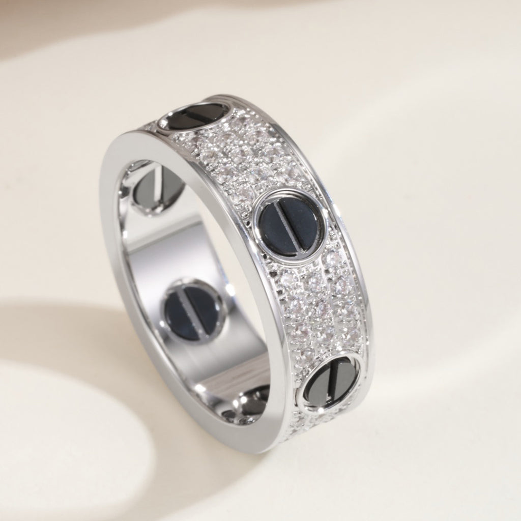 [ElanLuxe Jewelry]LOVE RING 5.5MM DIAMONDS PAVED CERAMIC