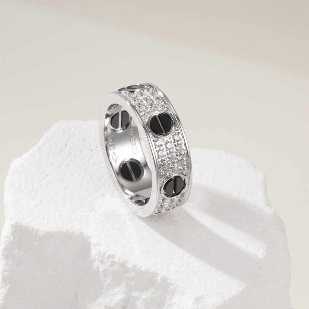 [ElanLuxe Jewelry]LOVE RING 5.5MM DIAMONDS PAVED CERAMIC