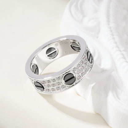 [ElanLuxe Jewelry]LOVE RING 5.5MM DIAMONDS PAVED CERAMIC