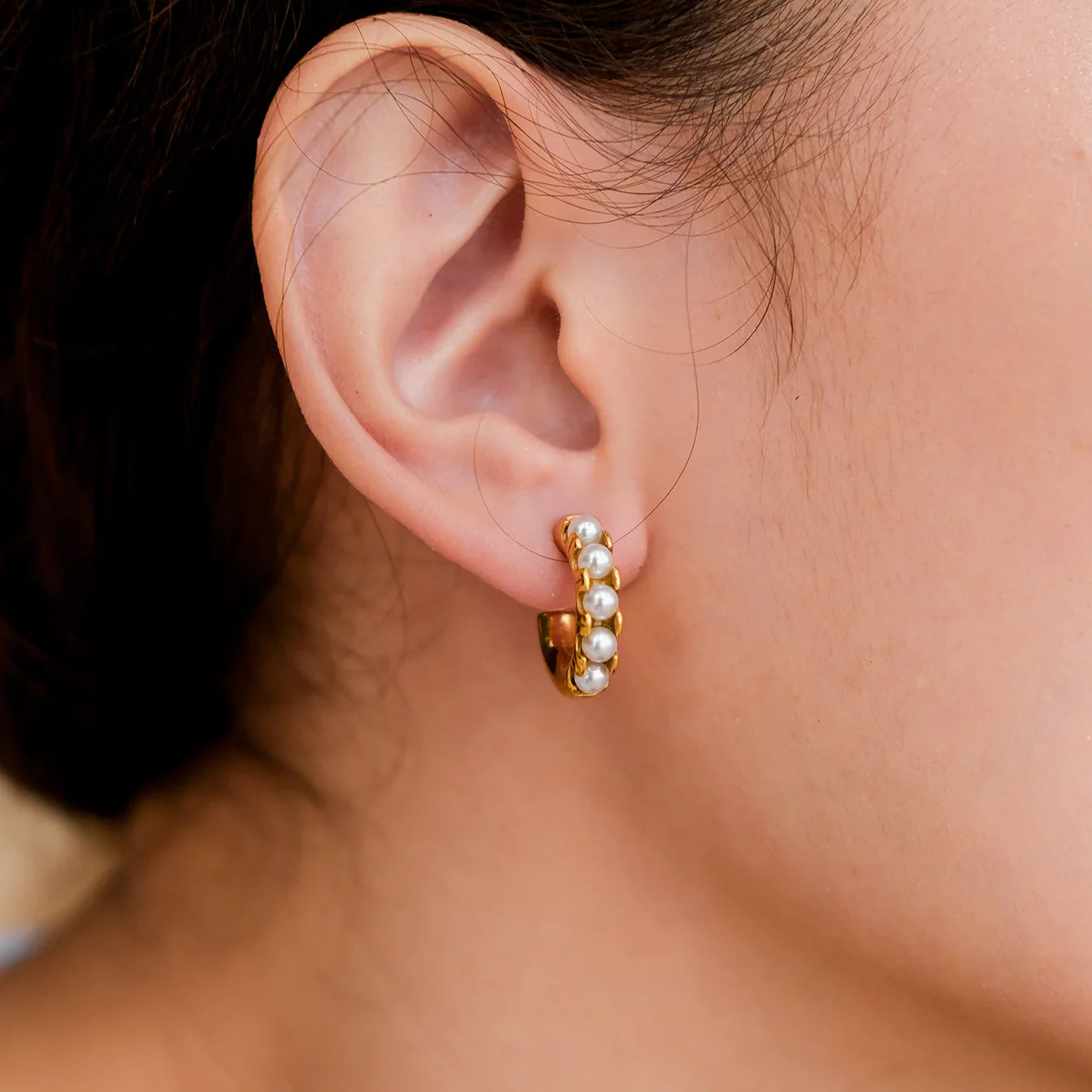 [ElanLuxe]Irene Pearl Hoop Earrings