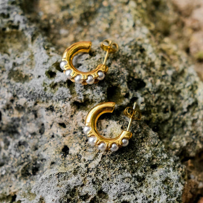 [ElanLuxe]Irene Pearl Hoop Earrings