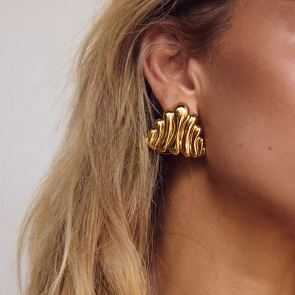 [ElanLuxe]Nora Ripple Gold Earrings