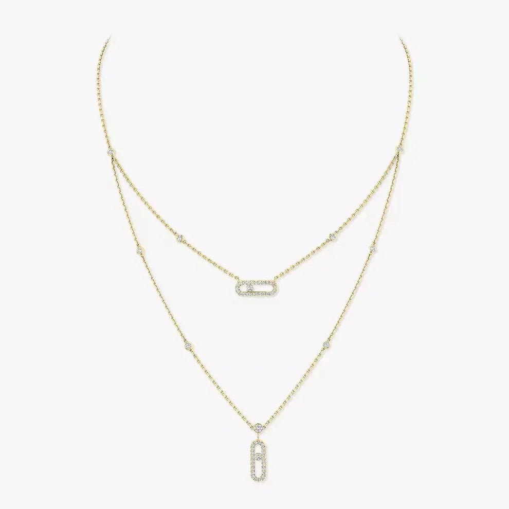 [ElanLuxe Jewelry]2 Rows Rose Gold Diamond Pave_ Necklace Move Uno