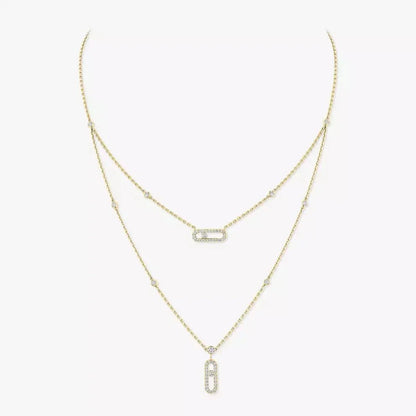 [ElanLuxe Jewelry]2 Rows Rose Gold Diamond Pave_ Necklace Move Uno